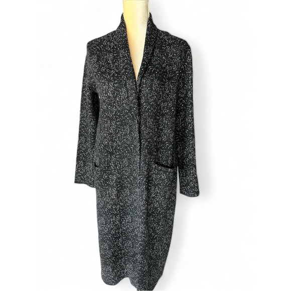 NWT J. Jill Long Black Duster Sweater Cardigan Coat Front Pockets Single Button - Picture 2 of 9